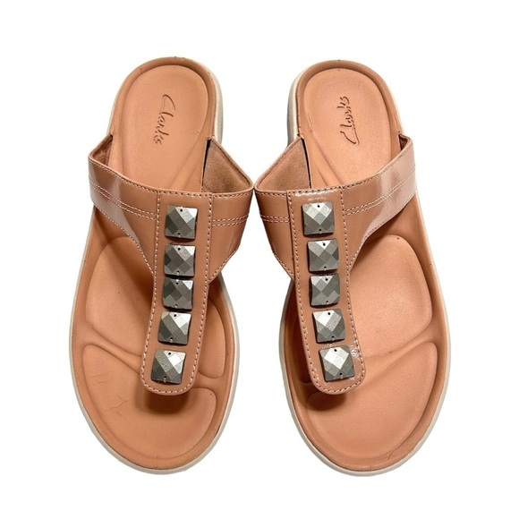 Clarks Wave Walk Pop Toe Post Dusty Pink Jewel Embellished Sandals, Size 8.5 - Picture 1 of 14